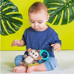 PELUCHE SINGE AVEC ANNEAU DE DENTITION ET ATTACHE POUR PORTE-BÉBÉ